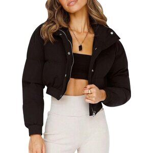 〽️Women's Black Gihuo Cropped Puffer Warm Winter Padded Bubble Jacket